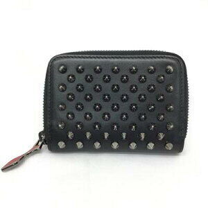 Christin Louboutin Panettone Coin Wallet Case Leather Black Studs